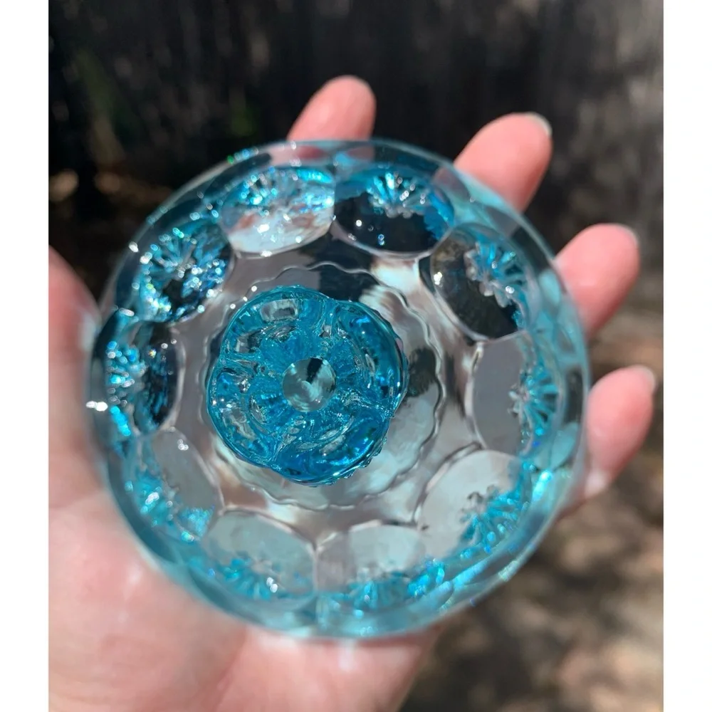 L.E. Smith Moon and Stars Sherbet Cup Lidded Electric Blue